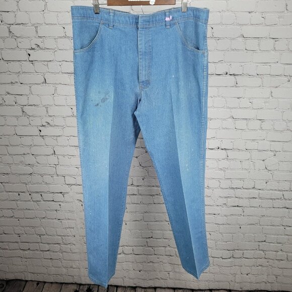 VTG Wrangler Blue Denim Straight Leg High Rise Jeans Retro Western Size (36x31) - Picture 1 of 12